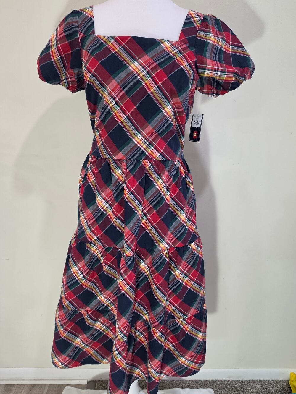Gymboree NWT Ladies Small Plaid Smocked Tiered Midi Dress
